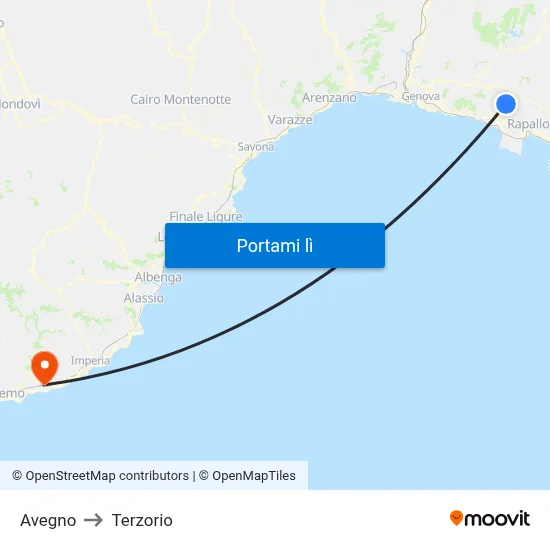 Avegno to Terzorio map