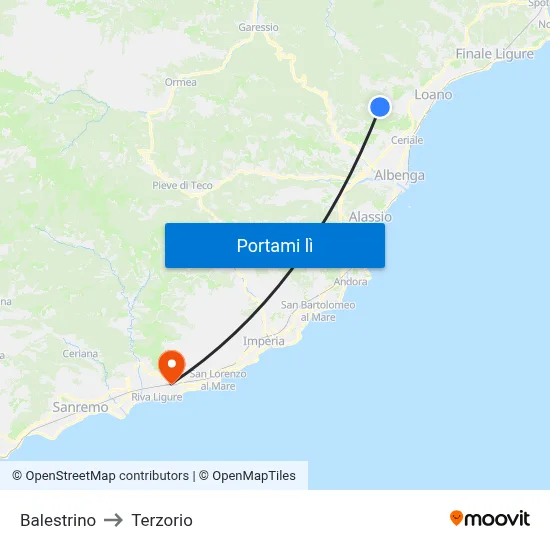 Balestrino to Terzorio map