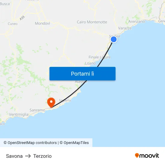 Savona to Terzorio map