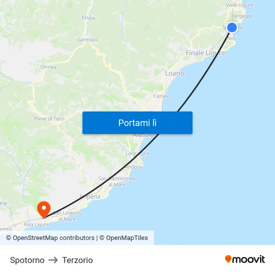 Spotorno to Terzorio map