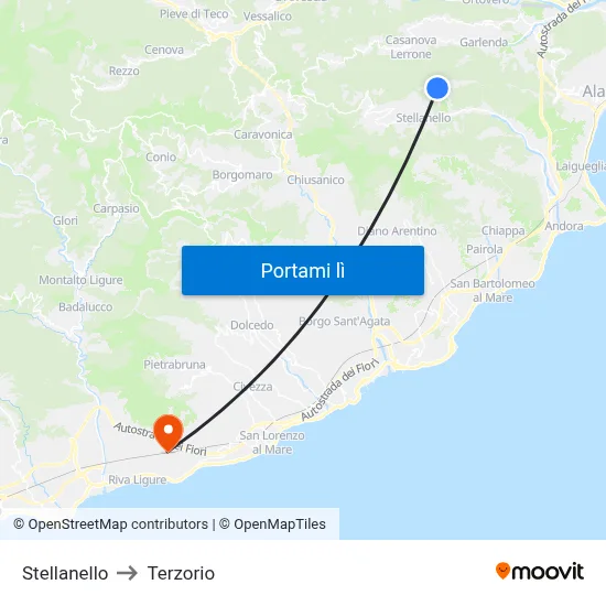 Stellanello to Terzorio map