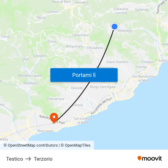 Testico to Terzorio map