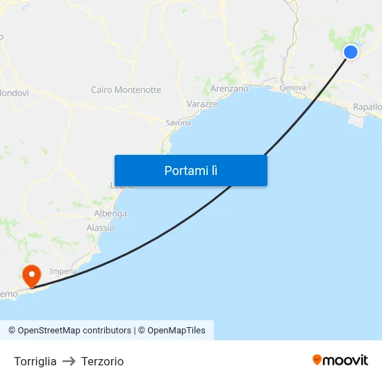 Torriglia to Terzorio map