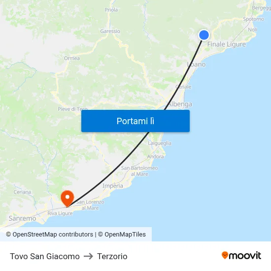 Tovo San Giacomo to Terzorio map