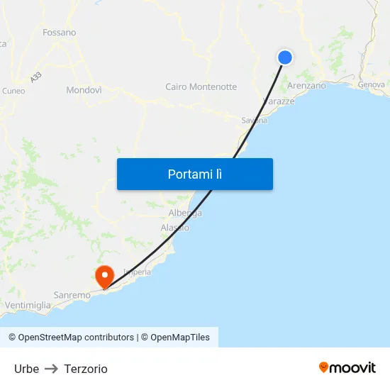 Urbe to Terzorio map