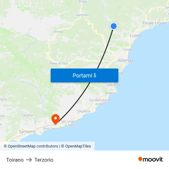 Toirano to Terzorio map