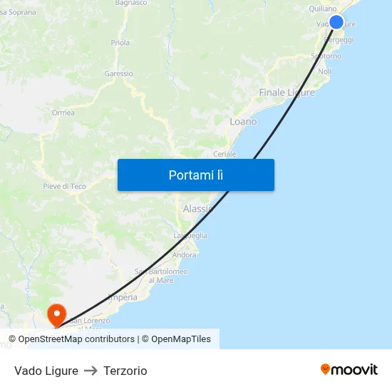 Vado Ligure to Terzorio map