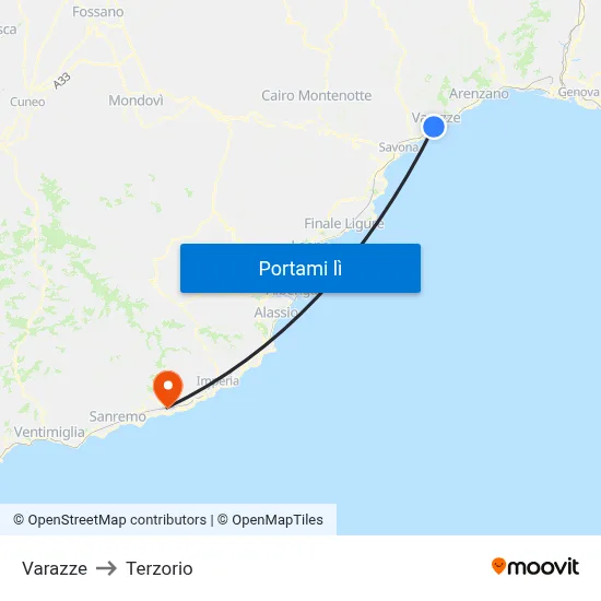 Varazze to Terzorio map