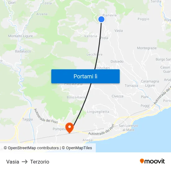 Vasia to Terzorio map