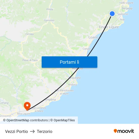 Vezzi Portio to Terzorio map