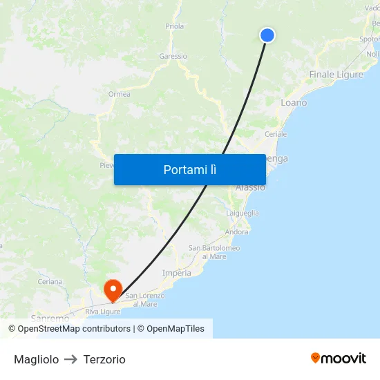 Magliolo to Terzorio map