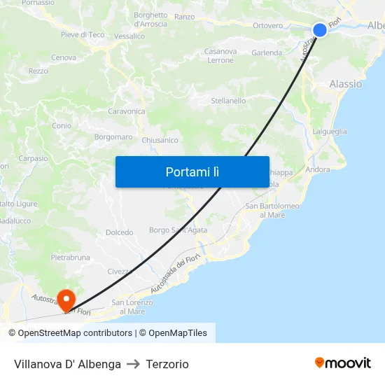 Villanova D' Albenga to Terzorio map