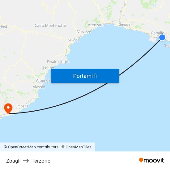 Zoagli to Terzorio map