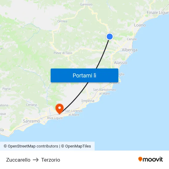 Zuccarello to Terzorio map