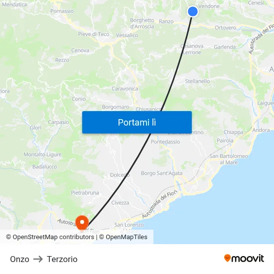 Onzo to Terzorio map