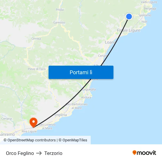 Orco Feglino to Terzorio map