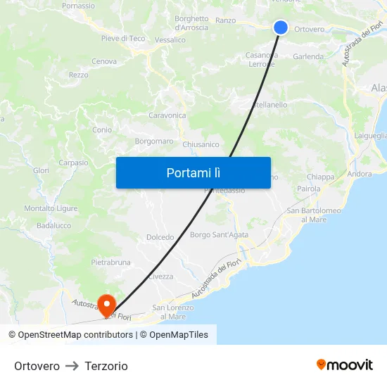 Ortovero to Terzorio map