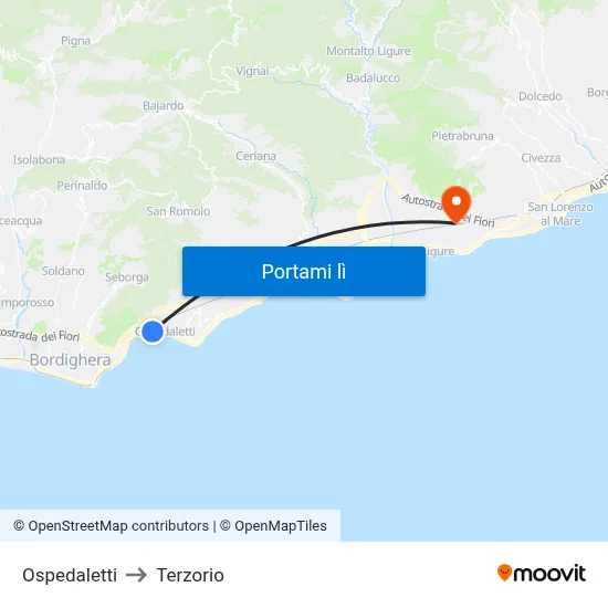 Ospedaletti to Terzorio map