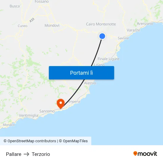 Pallare to Terzorio map