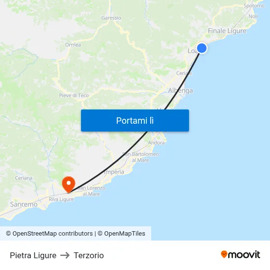 Pietra Ligure to Terzorio map