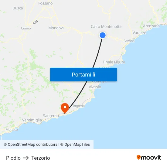 Plodio to Terzorio map