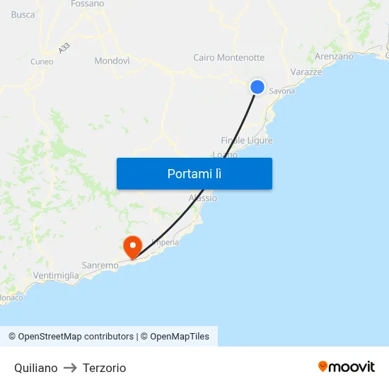 Quiliano to Terzorio map