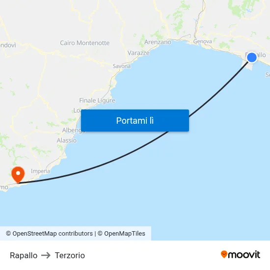 Rapallo to Terzorio map