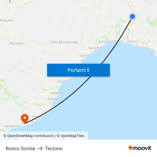 Ronco Scrivia to Terzorio map