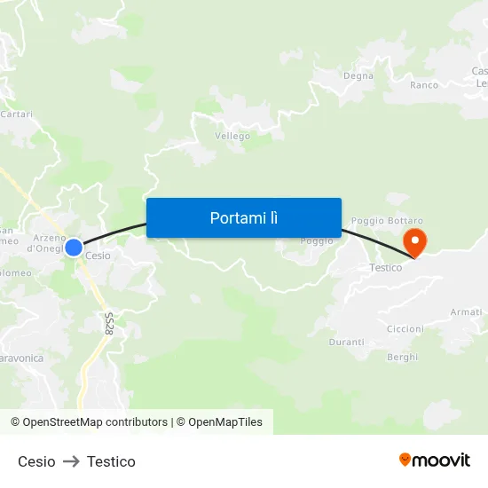 Cesio to Testico map