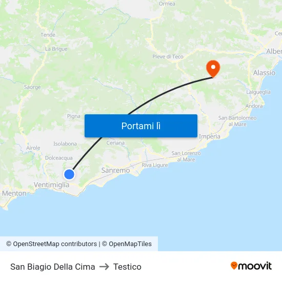 San Biagio Della Cima to Testico map