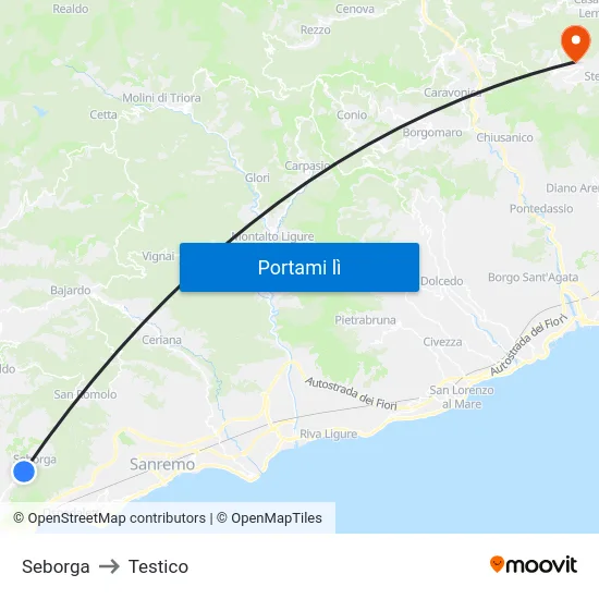 Seborga to Testico map