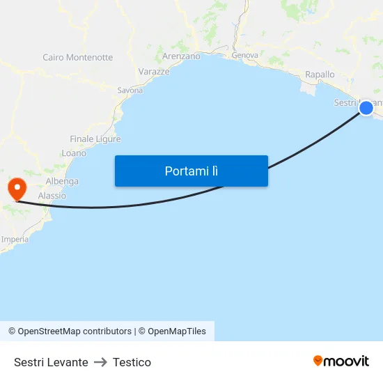 Sestri Levante to Testico map