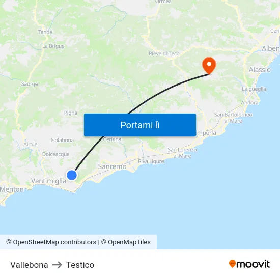 Vallebona to Testico map