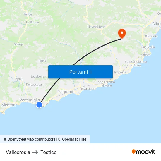 Vallecrosia to Testico map