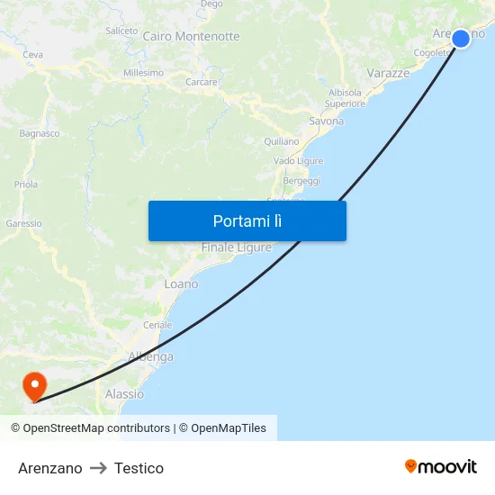 Arenzano to Testico map