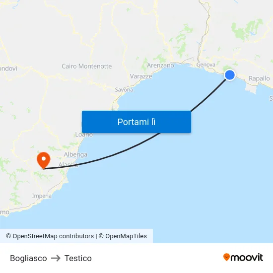 Bogliasco to Testico map