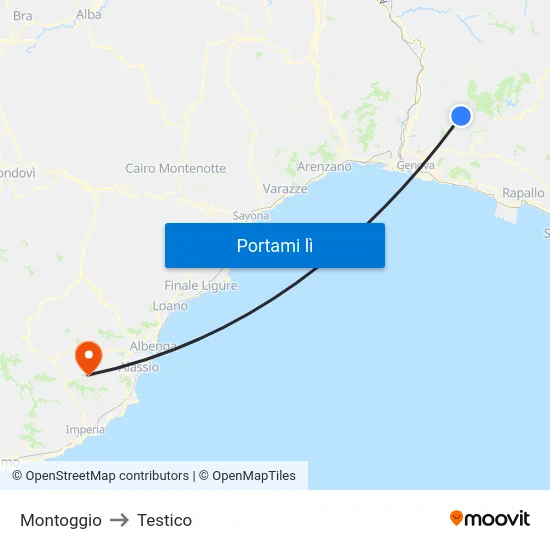 Montoggio to Testico map