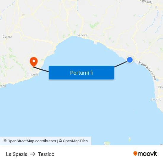 La Spezia to Testico map