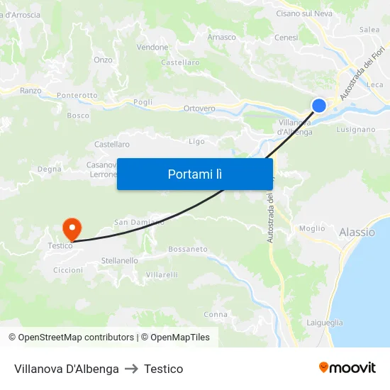 Villanova D'Albenga to Testico map