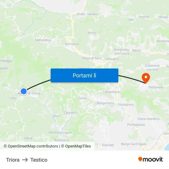 Triora to Testico map