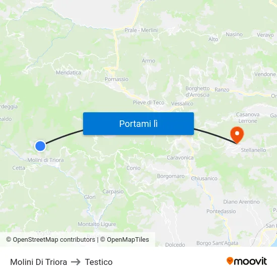 Molini Di Triora to Testico map