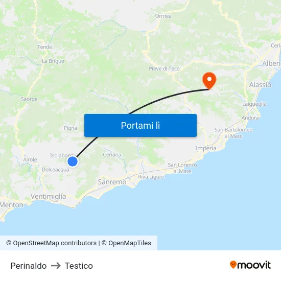 Perinaldo to Testico map