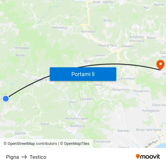 Pigna to Testico map