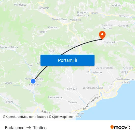 Badalucco to Testico map