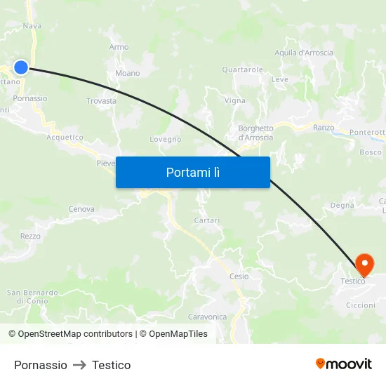 Pornassio to Testico map