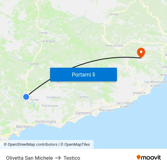 Olivetta San Michele to Testico map