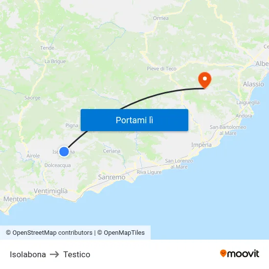 Isolabona to Testico map