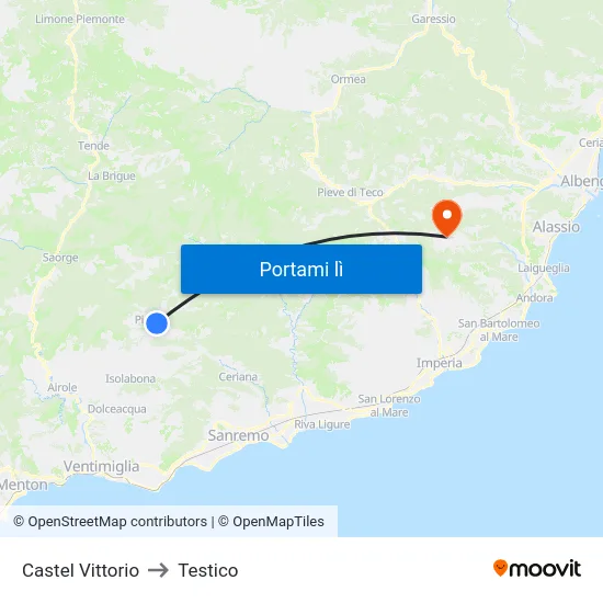 Castel Vittorio to Testico map