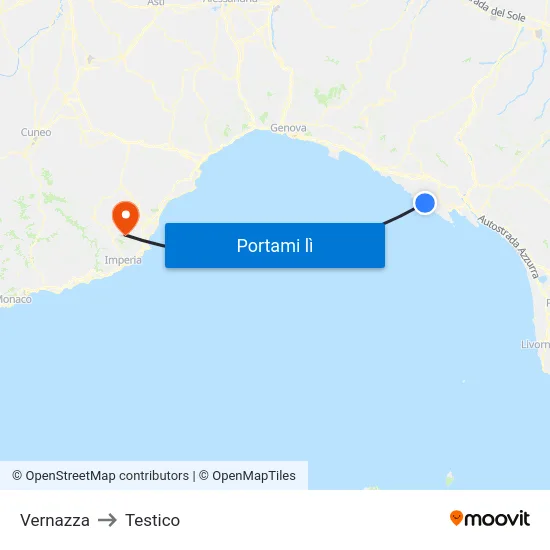 Vernazza to Testico map