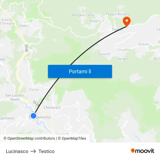 Lucinasco to Testico map